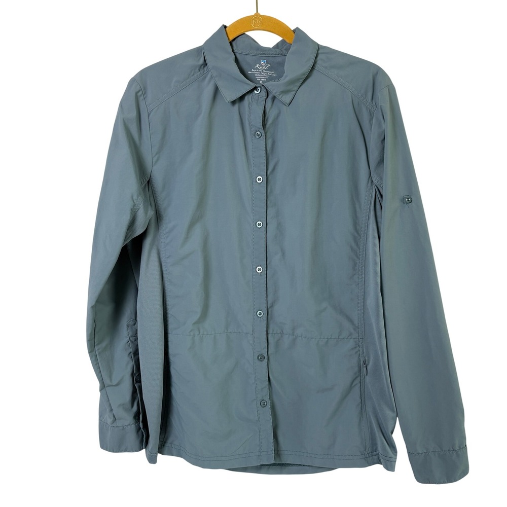 Kuhl Invoke Shirt Womens XL Blue Gray Long Sleeve Hiking Button Down Pocket 8368